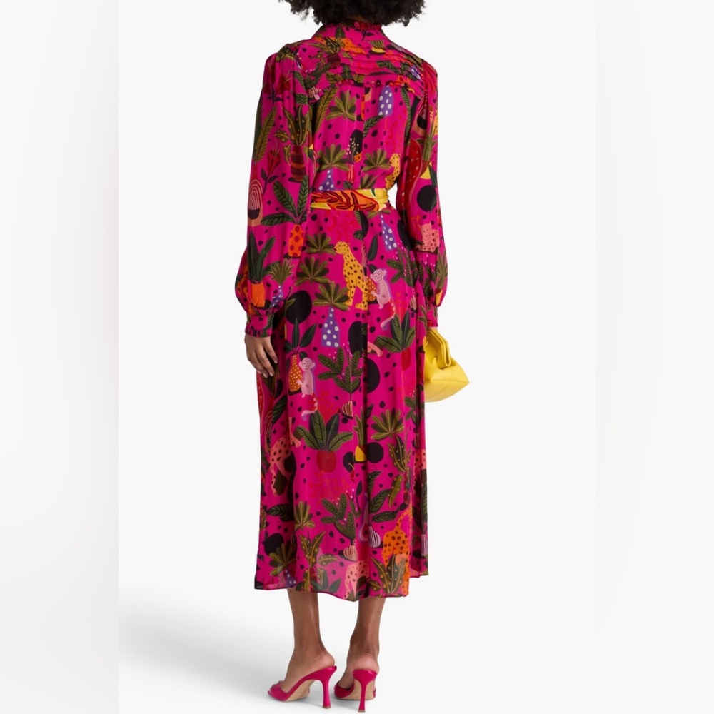 FARM RIO Pop Leopards Long Sleeves Dress Pink Viscose Sz M - Picture 3 of 16